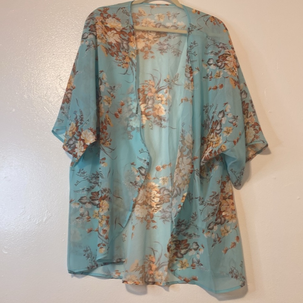 Light Aqua Floral KIMONO Plus Size XL  New out of Package